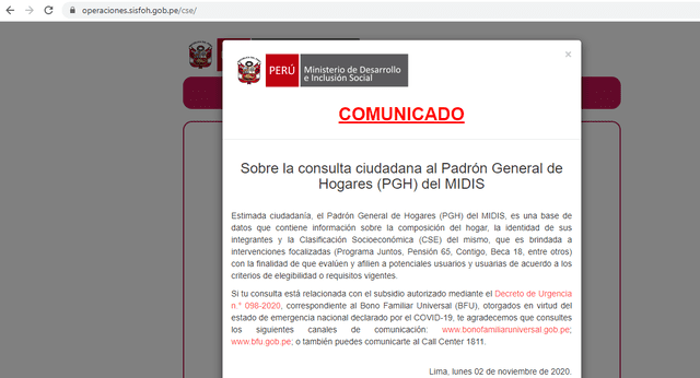 Comunicado. Foto: captura web Midis. Comunicado. Foto: captura web Midis.