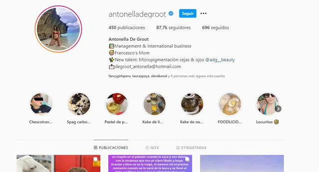 Antonella De Groot en Instagram