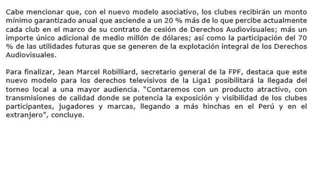 Comunicado de la FPF. Foto: Federación Peruana de Fútbol