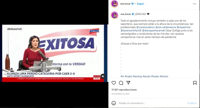 Fátima Aguilar se despidió de Exitosa. Foto: captura de Instagram   
