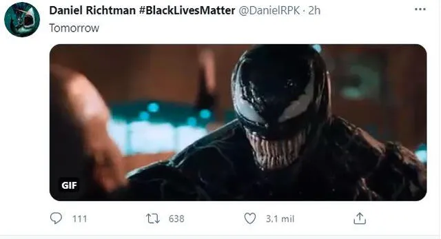 Daniel Ritchman confirma el tráiler de Venom 2 en su cuenta de Twitter. Foto. captura Twitter @DanielRPK