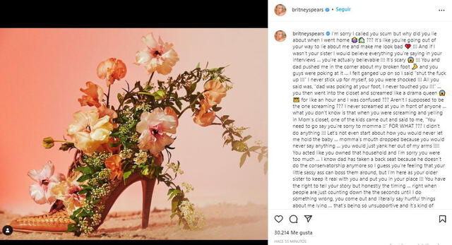 La cantante se disculpa por llamar "escoria" a su hermana Jamie Lynn. Foto: Instagram Britney Spears