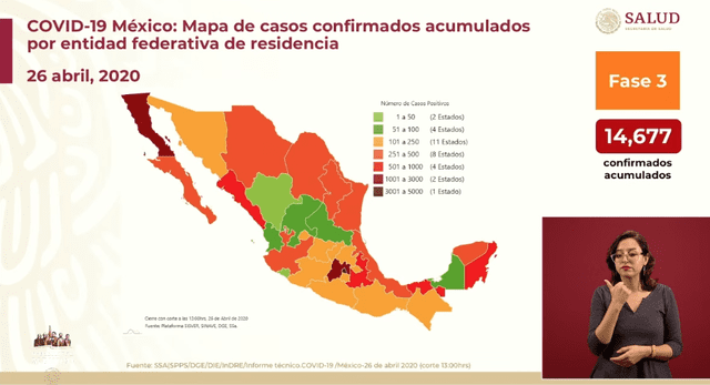 Mapa del coronavirus en México. Foto: Captura.