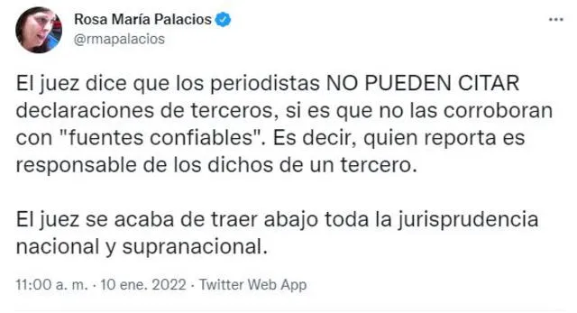 Rosa María Palacios se pronunció sobre la setencia contra Christopher Acosta. Foto: Difusión
