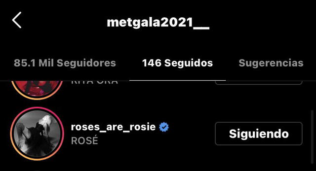 MET Gala sigue la cuenta de Rosé en Instagram. Foto: vía BP Latino