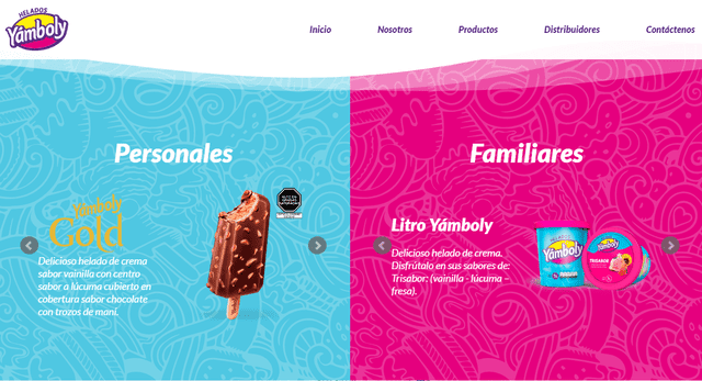 Así luce la página web de helados Yámboly. Foto: captura de pantalla   