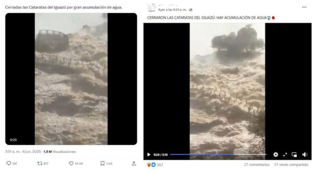 <em>Desinformación sobre las Cataratas del Iguazú. Foto: captura de X / Facebook</em>   