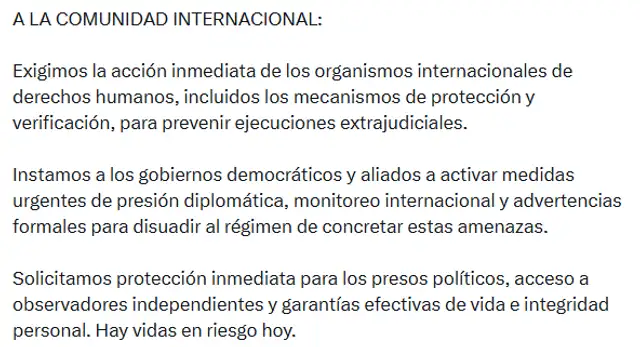  La reciente nobel de la paz solicita ayuda a la comunidad internacional. Foto: X/MariaCorinaYA    