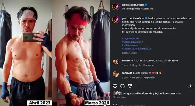 Pietro Sibille mostró su antes y después en redes sociales. Foto: Instagram.