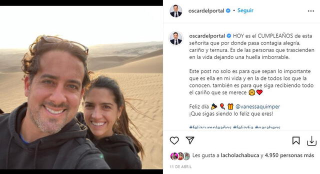 Óscar del Portal celebró cumpleaños de su esposa. Foto: captura/Instagram