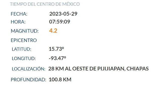  Último temblor en México. Foto: SSN.   