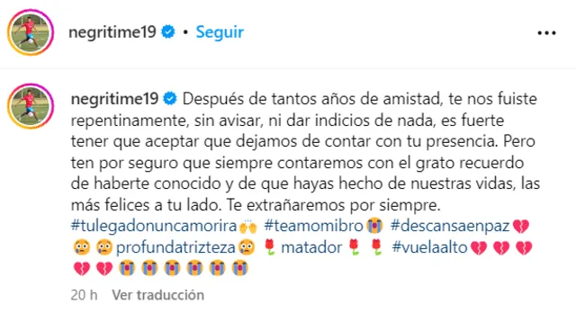 Quintero se despidió de Tejada. Foto: captura de Instagram/Alberto Quintero.   