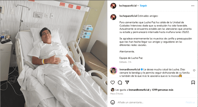 Lucho Paz estuvo internado en una clínica de Lima. Foto: Instagram  