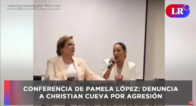  Pamela López en conferencia tras denuncia contra Christian Cueva.   