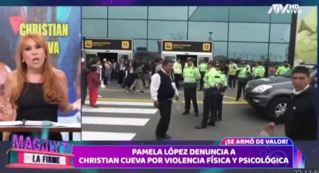  Magaly Medina contra efectivos policiales que resguardaron a Christian Cueva. Foto: Captura ATV   