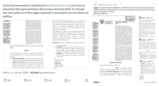 <em> Desinformación sobre Vladimir Cerrón. Foto: captura de X / Facebook</em>   