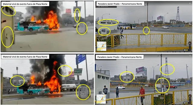 Comparación entre la escena publicada en Facebook y el paradero Javier Prado de la Panamericana Norte. Fuente: Composición LR, Facebook, Google Maps.