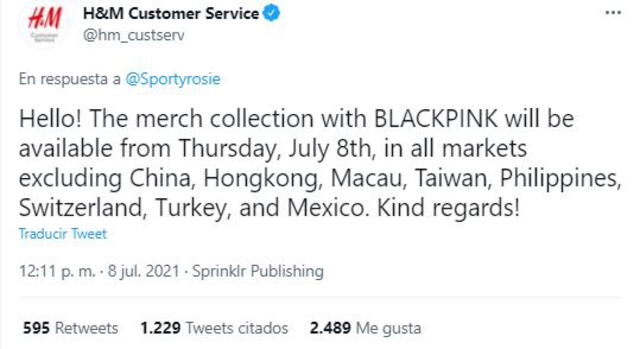 Respuestas de servicio al cliente H&M. Foto: captura Twitter Respuestas de servicio al cliente H&M. Foto: captura Twitter