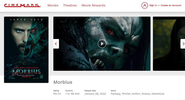 Duración de Morbius. Foto: Cinemark