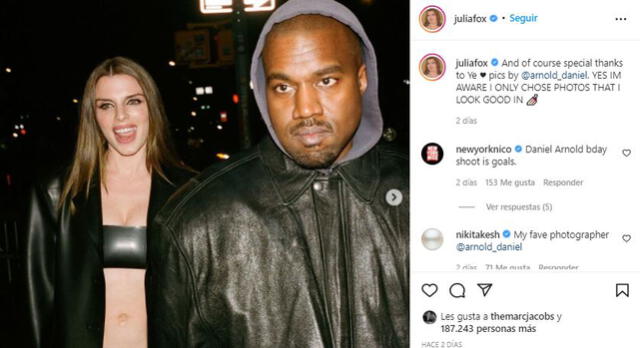 Julia Fox compartió fotos con Kanye West después de eliminar publicaciones con el rapero. Foto: Instagram Julia Fox