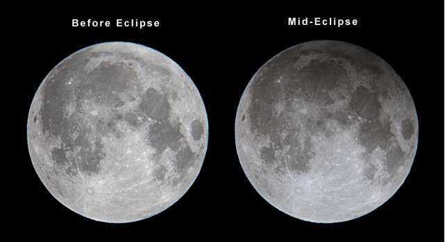  La diferencia entre la superficie lunar antes y durante un eclipse penumbral es sutil. Foto: MrEclipse.com 
