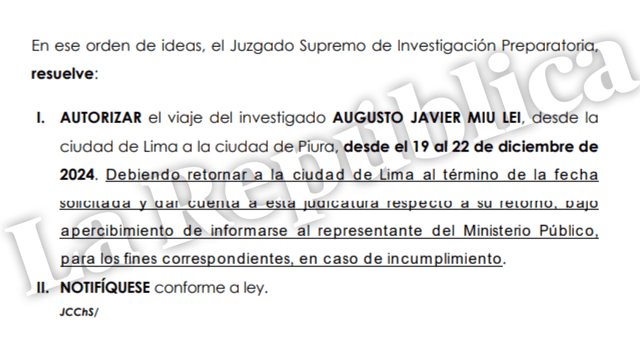  Poder Judicial autoriza viaje del empresario Javier Miu Lei.| Foto: La República.   