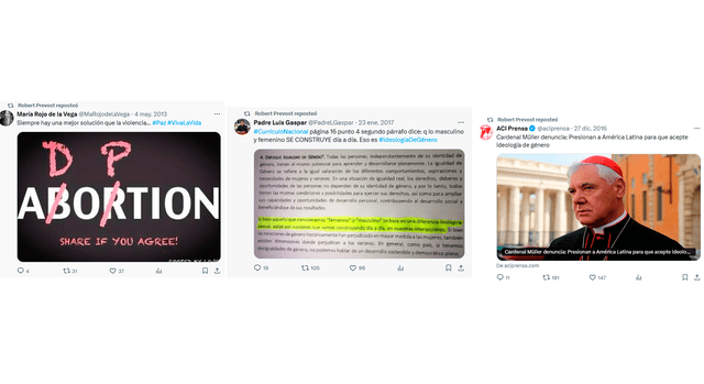 <em> Reposteos de la cuenta oficial del papa León XIV en contra de ciertos temas de la comunidad LGBT. Foto: capturas de pantalla.</em>   