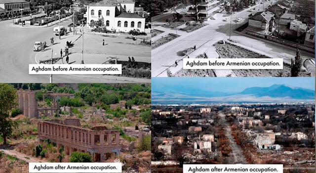 El antes y después de la guerra en Azerbaiyán. Foto/Cortesía: Embajada de Azerbaiyán