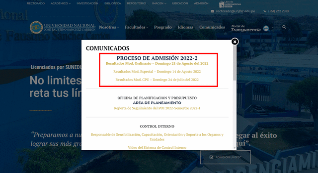 Universidad de Huacho publicó la lista de ingresantes en el proceso de admisión 2022-2. Foto: Universidad Nacional José Faustino Sánchez Carrión