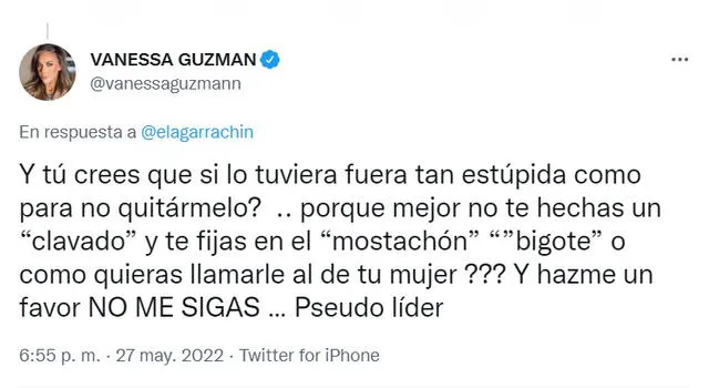 27.5.2022 | Tuit de Vanessa Guzmán sobre su supuesto "bigote". Foto: captura Twitter