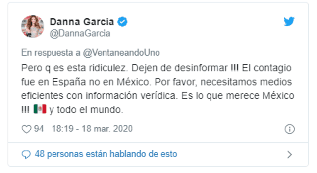 Danna García asegura que se contagió en un viaje por España.