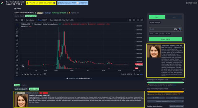 <em> Enmarcado de amarillo, la fotografía y el mensaje difundidos en la página de criptomonedas. Señalado de rojo, su hora de publicación. Foto: captura de Google</em>   