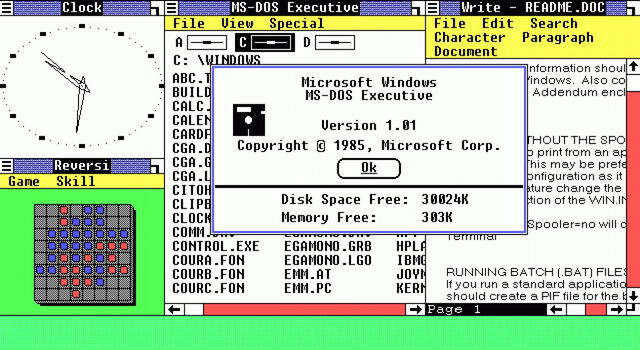 Interfaz de Windows 1.0. Foto: internet Interfaz de Windows 1.0. Foto: internet