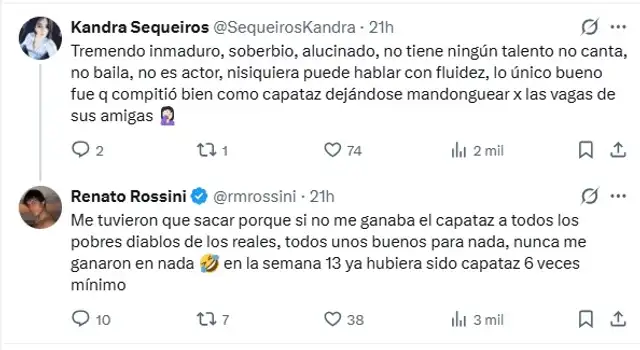 Renato Rossini Jr. responde a sus detractores en 'X'.