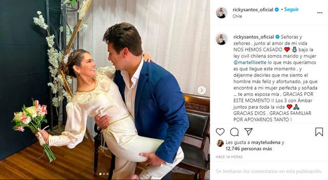 Ricky Santos se casó con la peruana Lisette Martell. Foto: Ricky Santos / Instagram