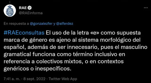 RAE respondió a usuario sobre uso de lenguaje inclusivo por Alberto Fernández. Foto: Twitter RAE