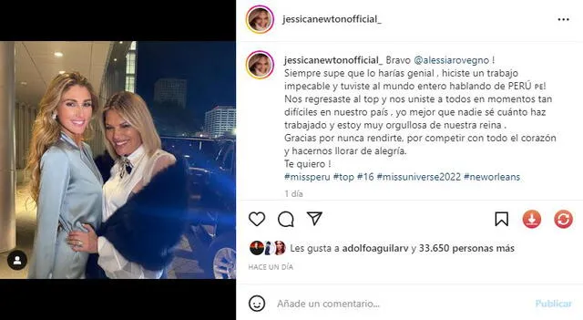 Jessica Newton deja mensaje a Alessia Rovegno.