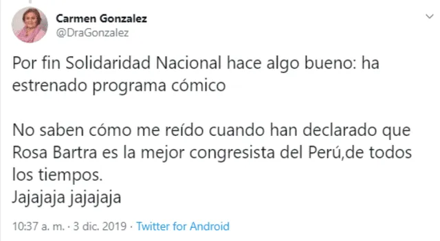 Captura tweet Carmen Gonzáles.