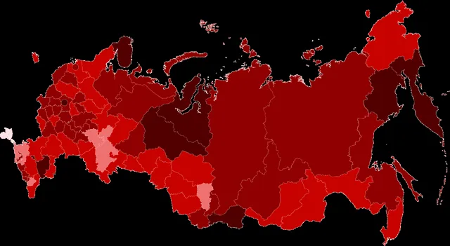 Mapa de los sujetos federales en Rusia