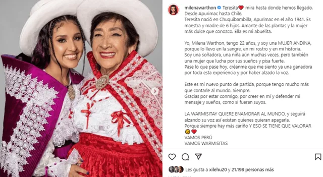 Milena Warthon se muestra orgullosa de su abuela Teresa.    