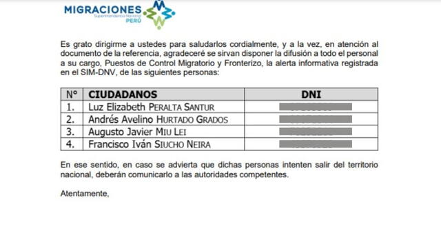 Migraciones alertó que Andrés Hurtado no puede salir del país. Foto: Migraciones.   