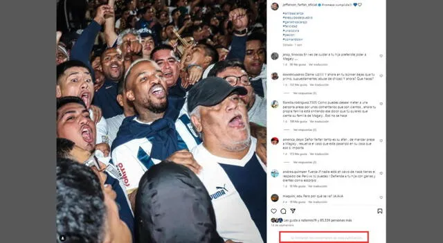 Jefferson Farfán decidió limitar los comentarios de sus redes sociales tras denuncia contra su primo 'Cri Cri'. Foto: Jefferson Farfán/Instagram   