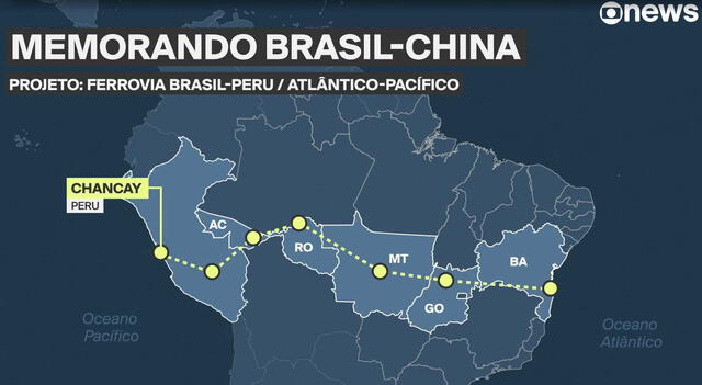 La obra tendría 7 estaciones que unirían Brasil y Perú. Foto: Globo La obra tendría 7 estaciones que unirían Brasil y Perú. Foto: Globo