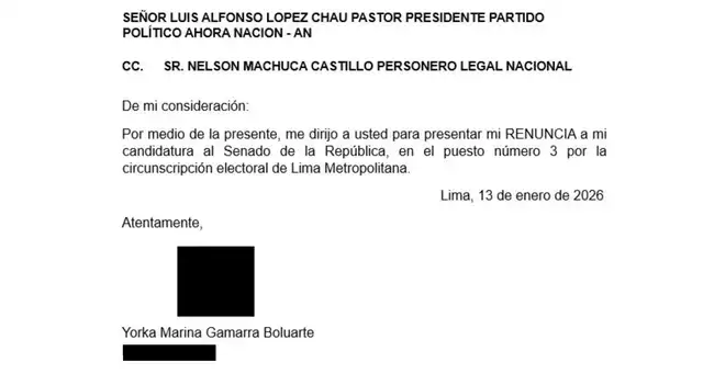  Comunicado de Yorka Gamarra Boluarte al personero legal del partido Ahora Nación   