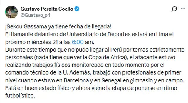 Escribió Peralta vía X   