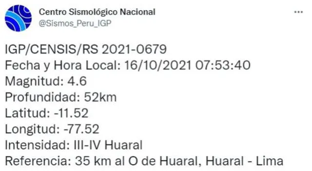 Temblor en Lima. Foto: IGP