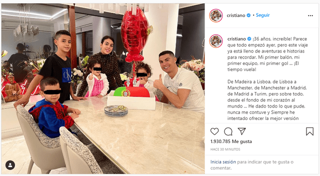 Cristiano Ronaldo celebrando su cumpleaños en familia.