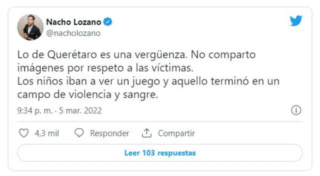 Figuras del medio lamentan hechos de violencia. Foto: captura/Twitter