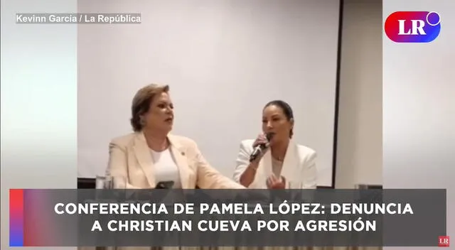  Pamela López en conferencia tras denuncia contra Christian Cueva.<br>    