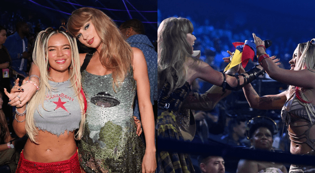  Taylor Swift y Karol G protagonizaron uno de los momentos más memorables de la noche. Foto: Composición LR    